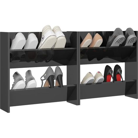Armoires à chaussures murales 2 pcs Gris brillant 60x18x60 (1/5)