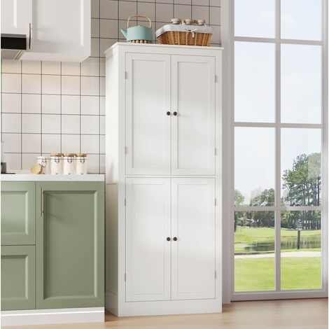 Armadio da cucina multifunzionale con ante, scomparti e cassetto interno, bianco, in MDF, 75x40x182 cm (1/5)