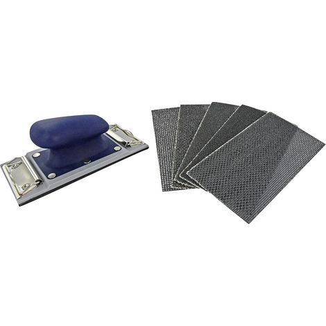 Tivoly • Lotto Blocco abrasivo rettangolare 92x185mm Autobloccante e Morsetto, ergonomico + 5 Fogli Abrasivi 92x185mm Mesh Carburo di Silicio grane assortite