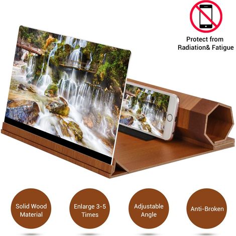 MINKUROW Lente D'ingrandimento, 12" Schermo D'ingrandimento Per Telefono Cellulare Proiettore Pieghevole Schermo 3d Supporto Per Telefono In Legno Zoom Lente D'ingrandimento Per Tutte Le Modalità Smar (1/5)