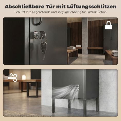Casier en acier noir avec porte sécurisée et barre de penderie, armoire individuelle verrouillable pour maison ou bureau (1/4)