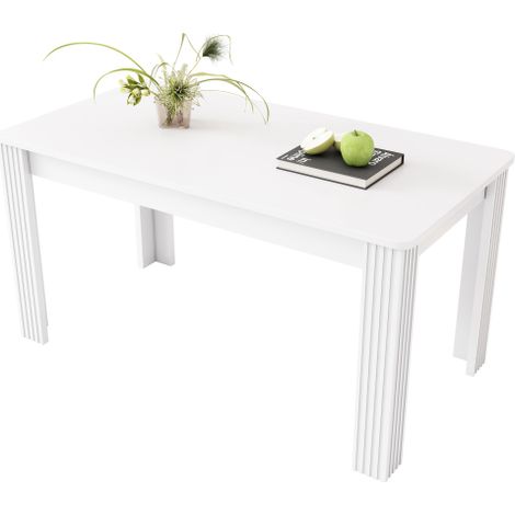 Table à manger blanche moderne rectangulaire chêne 4 pieds