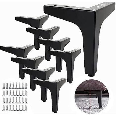 CYRILL –Lot de 8 Pieds de Canapé Metal 15 cm, Pieds de Table Basse Métal Charge Jusqu'à 600 KG Pied de Meuble Noir, Support de Table en Fer Forge/Sofa, Pied pour Meuble TV, Placard (1/5)
