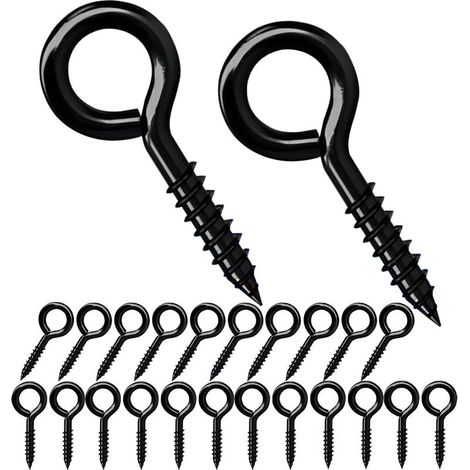 20 Pièces Vis à Oeillet 25mm, Vis à Bague Auto - Taraudeuse, Oeillets Ronds, Vis à Crochet en Métal, Pour la Décoration Intérieure et Extérieure, Noir