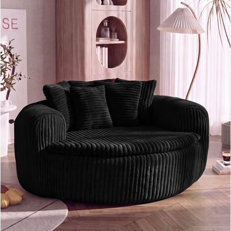 Lounge-Sessel aus schwarzem Cord, tiefe Sitzfläche, 5 Kissen, 145 x 133 x 59 cm (1/5)