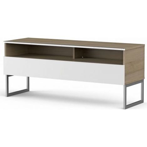 Meuble TV 2 niches 1 porte bois clair et blanc Messina 120cm (1/5)