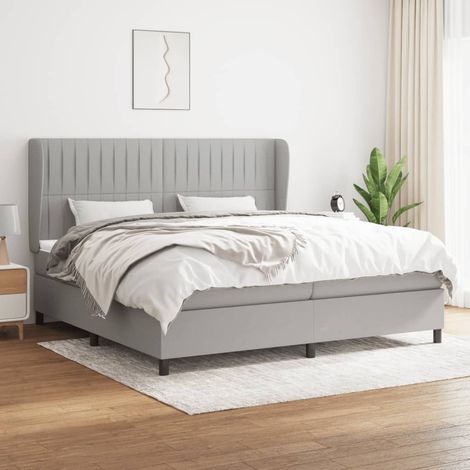 Lit à sommier tapissier avec matelas - Cadre De Lit Moderne: King Size - Lit Double - Gris clair 200x200cm Tissu Chic-907177 (1/5)