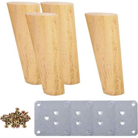 Pieds De Table En Bois De 15 Cm Lot De 4 Pieds De Meubles En Bois Massif Inclinés Coniques Avec Plaques De Montage Et Vis Pour Canapé-Lit Armoire Canapé Chaise (Inclinaison) (1/4)