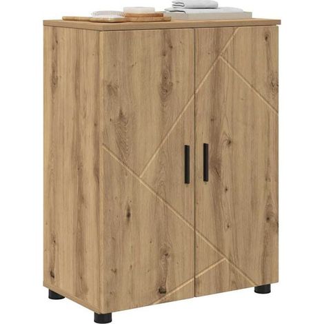 Meuble de Salle de Bain en Chêne Massif 60x35x80 cm - Armoire de Toilette avec Lavabo Intégré, Design Moderne et Élégant, Rangement Pratique pour WC (1/5)