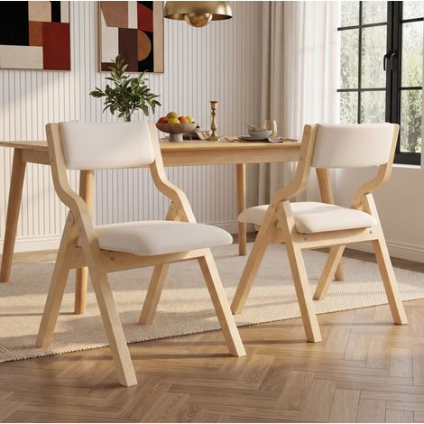 Set di 2 sedie da pranzo pieghevoli in legno e lino beige (1/5)