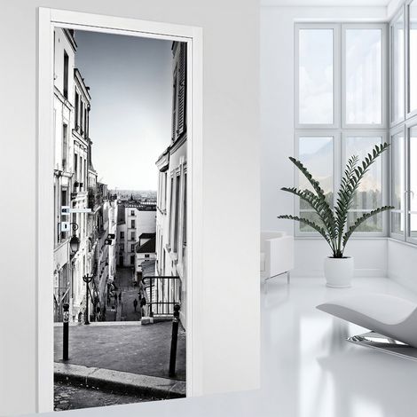 Stickers pour porte - Ruelle Trompe l'oeil - 63 x 205 cm - Adhésif + Protection BRILLANTE (1/2)