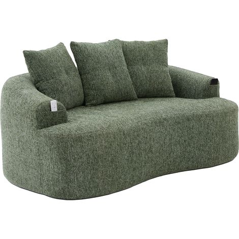 ELVMI Canapé droit 2 places avec coussins épais et assise profonde, en mousse à ressorts ensachés, Chenille Vert (1/4)