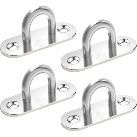 4PCS Stainless Steel Eye Plate, Eyelet Plate Cover Plate, 304 U-Shaped Metal Hooks for Ceiling, Fixing for Wall Hooks, Hanging Chairs, Awnings, Boat Accessories