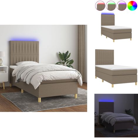 Boxspringbett mit Matratze & LED Taupe 90x190 cm Stoff - Boxspringbett - Doppelbett - Lattenrost - Bettsofa - Schlafsystem (1/5)