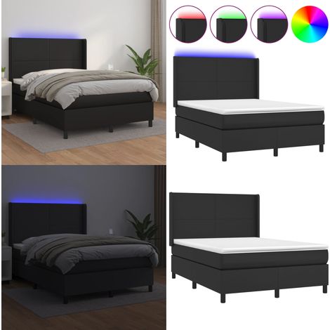 Boxspringbett mit Matratze & LED Schwarz 140x200 cm Kunstleder - Boxspringbett - Doppelbett - Schlafzimmermöbel - Lederbetten - Luxusbett - Home & Living