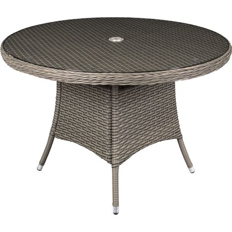 Dellonda DG66 Chester Rattan Wicker Round Outdoor Dining Table with Tempered Glass Top (1/5)