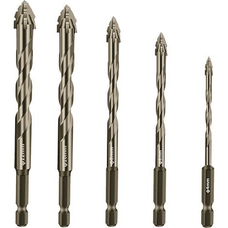 Set mit 5 hochbelastbaren Exzenter-Spiralbohrern für Beton, Glas, Ziegel, Zement, Holz usw. Hartmetallbohrer in Industriequalität, 5/32-1/2"-Spitzengröße