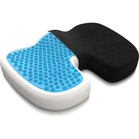 1 Coussin de siège mousse à mémoire gel, soulagement douleur coccyx, housse lavable, pour chaise bureau voiture fauteuil (1/5)