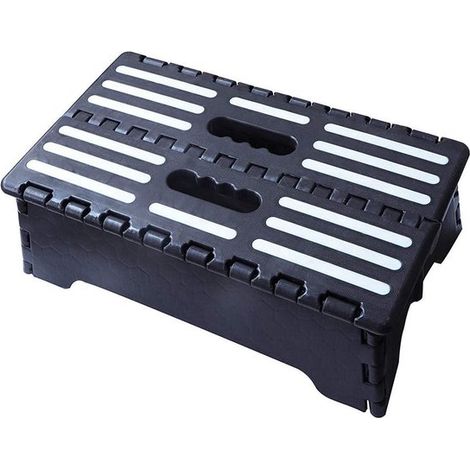 Klappbarer Tritthocker (13 cm hoch, 38 x 22 cm), schwarz, rutschfest, tragbar und kompakt, bis 150 kg belastbar, für Zuhause und unterwegs (1/5)