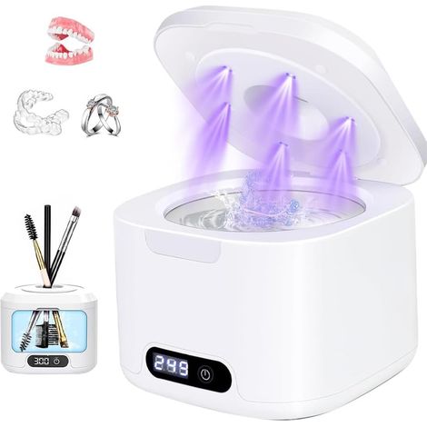Ultraschallreiniger, 49000 Hz Ultraso Bac, 340 ml Ultraschallreiniger mit 6 UV-Lampen, Ultraschallreiniger, tragbare automatische Reinigung für Zahnersatz, Zahnrinnen-Aligner-Schmuck