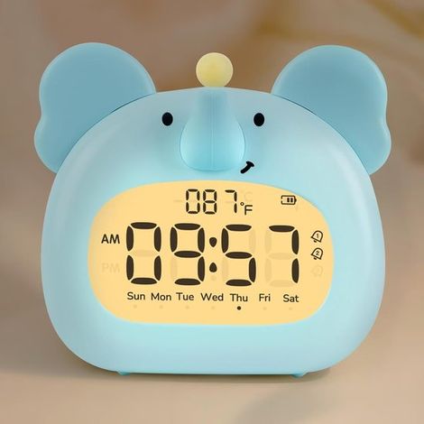 Despertador con forma de elefante - con luz nocturna - Divertido entrenador digital del sueño - con pantalla LED - Cuenta atrás - Despertador recargable para mesita de noche - Para niños y niñas (1/5)