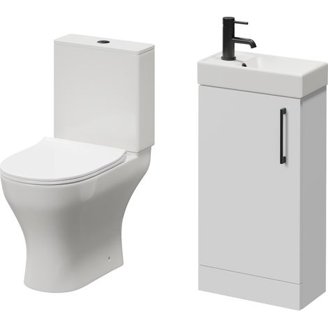 Napoli Cube Gloss White 400mm Single Door Vanity Unit and Jubilee Toilet Suite with Align Basin - 400mm - Matt Black 160mm Handle