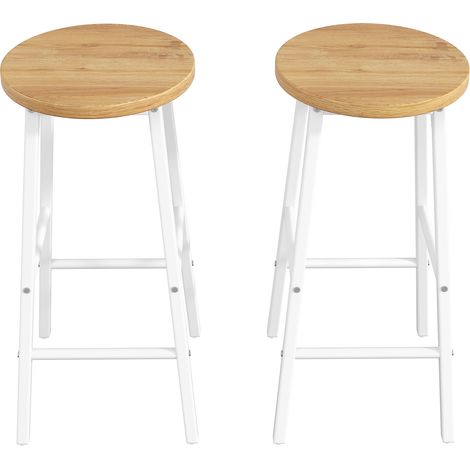 Set di 2 sgabelli da bar bianchi con seduta effetto legno, 63 cm, 150 kg, in MDF e metallo (1/5)