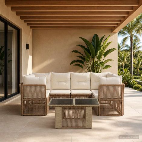 vidaXL Set Divano da Giardino 7 pz Beige polyrattan (1/5)