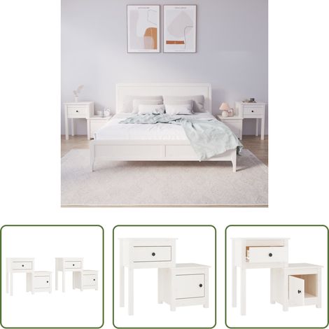 vidaXL Nachttisch Weiß -  Nachttische 2 Stk. Weiß 79,5x38x65,5 cm Massivholz Kiefer (1/5)