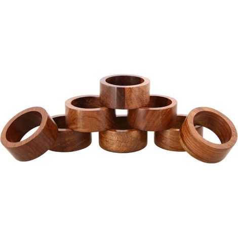 Ronds de serviette artisanaux en bois, élégants et unis, pour un usage quotidien - Lot de 8 - Parfaits pour la décoration de table (1/5)