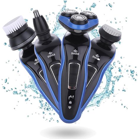 Rasoir électrique homme rechargeable Tondeuse 3-en-1 pour crâne rasé Coupe-barbe et taille-nez Rasage humide et sec Étanche IPX7 (Noir) (1/5)
