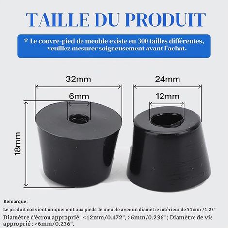 Patin Pied Chaise Meuble Caoutchouc Tampon D32xL24xH18mm Pare-Choc Embout Jambe ProtectionTampons Pare-Chocs Antidérapants avec Rondelle Métallique, Protection de Sol (1/2)