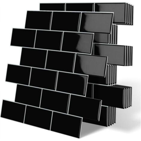 Autocollants pour carrelage noir 30,5 x 30,5 cm, 6 feuilles, autocollants muraux imperméables et résistants à l'humidité pour cuisine et salle de bain (1/5)