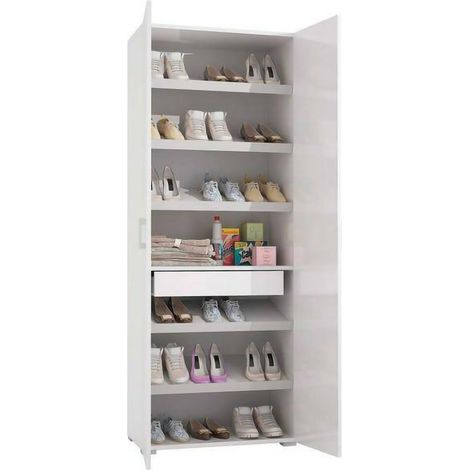 Dmora Armario multiusos Ginestra, Armario lineal con 2 puertas batientes, armario de 6 estantes, zapatero moderno, 100% Made in Italy, Cm 72x37h195, Blanco, con embalaje reforzado