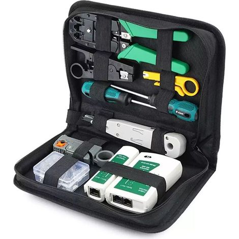 14Pcs Network Hardware Sac Reseau Ethernet Outil Cable Lan Sertisseur Outils Pinces Kit Reseau Reparation D'Outils Set Cables Reseau A Double Usage Testeur (1/5)