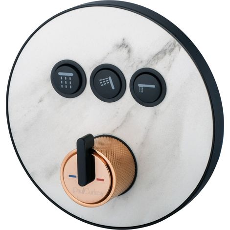 PaulGurkes Unterputz-Armatur 3-Wege Matt Schwarz Select mit Stein Rose-Gold (1/2)