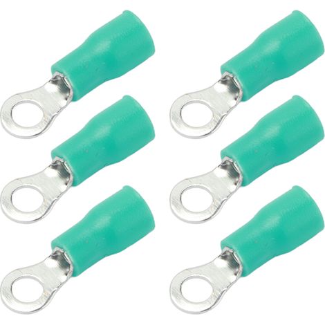 Lot de 100 cosses à sertir annulaires pré-isolées, connecteurs pour fils de cuivre et PVC, pour machines, AWG 22-16RV1.25-3, vert (1/5)