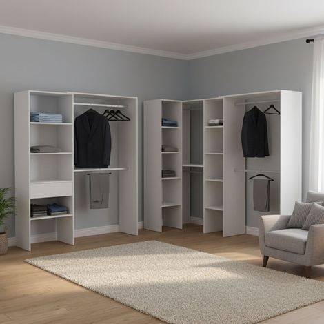 Großer Trana Kleiderschrank, Schlafzimmer Garderobe 12 Regale, Kleiderstange, Modulierbar, 388x187h cm Weiß (1/3)