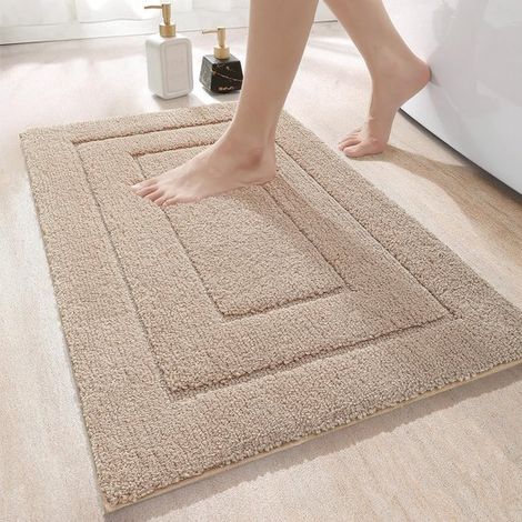 Tappetino da bagno - 40 x 60 cm (rettangolare) - Tessuto - Morbido - Antiscivolo - Assorbente - Lavabile in lavatrice - Pelo alto - Intrecciato - Colore: Beige (1/5)