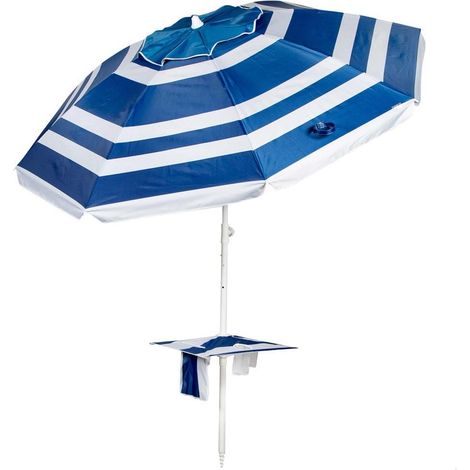 Parasol de plage, marin, 210 cm, table centrale avec dessous de verre, crochet, mât en acier, inclinable et réglable en hauteur, tissu polyester Oxford, protection UV50, grands parasols (62330) (1/5)