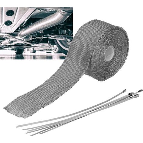 5M Motorcycle Heat Wrap Tape, Exhaust Heat Wrap with 6 Stainless Steel Cable Ties, Grey (1/5)