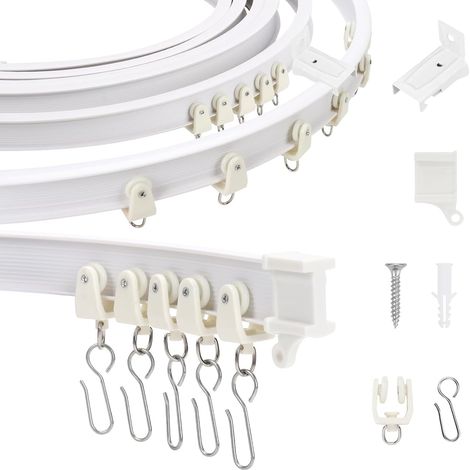 Rail de rideau flexible et flexible, Rail de rideau incurvé, Système de rails de rideau pour séparateur de pièce, rideau de douche, chambre à coucher, balcon, hôpital (Wandmontage, 2M)