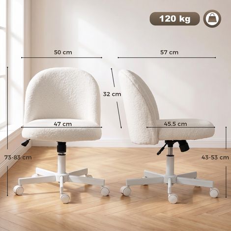 Fauteuil pivotant en tissu sherpa (réglable en hauteur et à bascule), couleur crème (1/5)