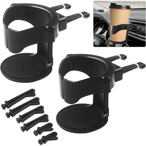 Portavasos para coche，Paquete de 2 portavasos para coche，Ventilación universal ajustable para coche，Soporte para bebidas y latas de café，Negro (1/5)