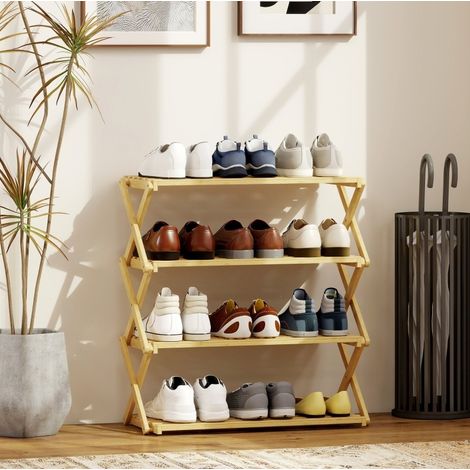 MEUBLIV Zapatero de bambú de 4 niveles 60x29x67 cm natural, plegable, sin montaje (1/5)