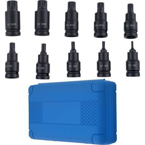 1/2 Drive 10pc Impact Spline Bit Socket Set M4 M5 M6 M8 M10 M12 M14 M16 M18 (1/5)