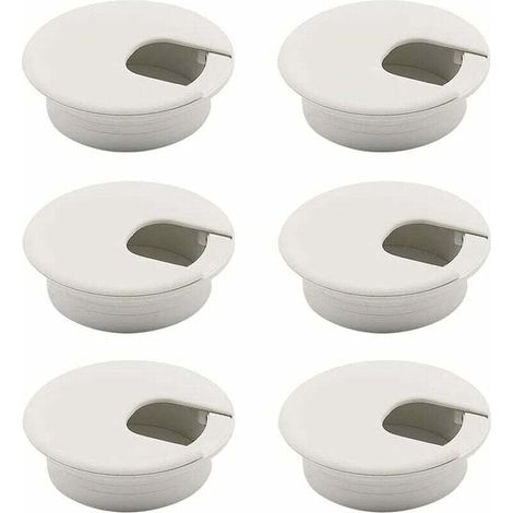 6-Piece White Desk Cable Grommets, Round Recessed Cable Covers, Desk Grommets, Cable Hole Covers, White Cable Grommets (1/5)