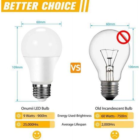 Ampoule LED E27 9W 900LM équivalent à une ampoule de 60W, blanc froid 6000K, culot à vis Edison A60 E27, 220-240V - paquet de 6MHZB (1/4)
