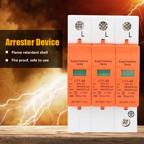 Dispositif de protection contre les surtensions et les basses tensions triphasé 20 kA-40 kA 420 V CA pour applications domestiques (1/5)