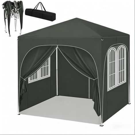 Gazebo pieghevole da giardino 2x2 m grigio con pareti laterali e altezza regolabile (1/5)